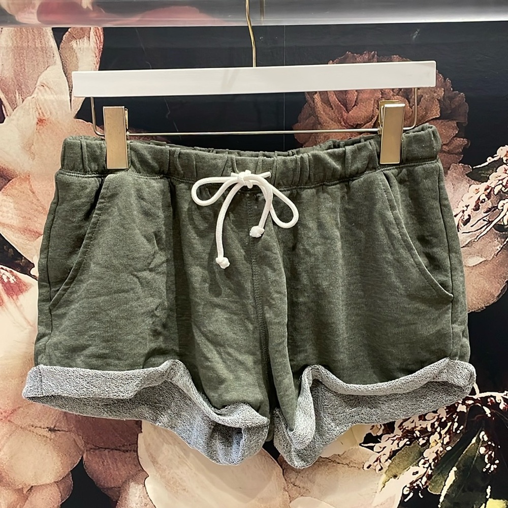 H&M, olive, terry shorts